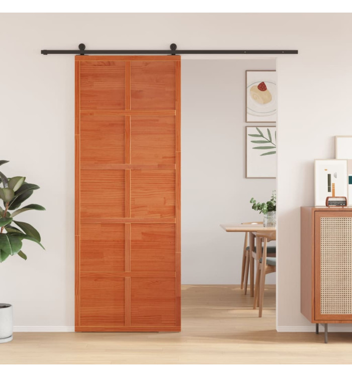 Porte de grange marron cire 80x208 cm bois massif de pin | Mobilier & Déco