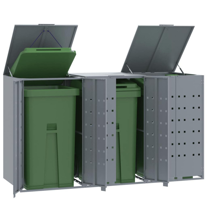 Rangement à roulettes pour poubelles pour 3 bacs gris acier | Mobilier & Déco