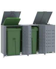 Rangement à roulettes pour poubelles pour 3 bacs gris acier | Mobilier & Déco