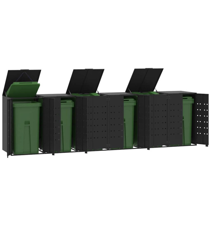 Rangement à roulettes pour poubelles pour 6 bacs noir acier | Mobilier & Déco