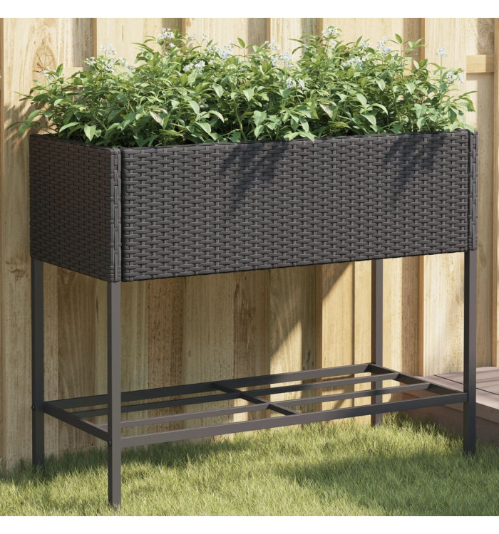 Jardinière avec étagère noir résine tressée | Mobilier & Déco