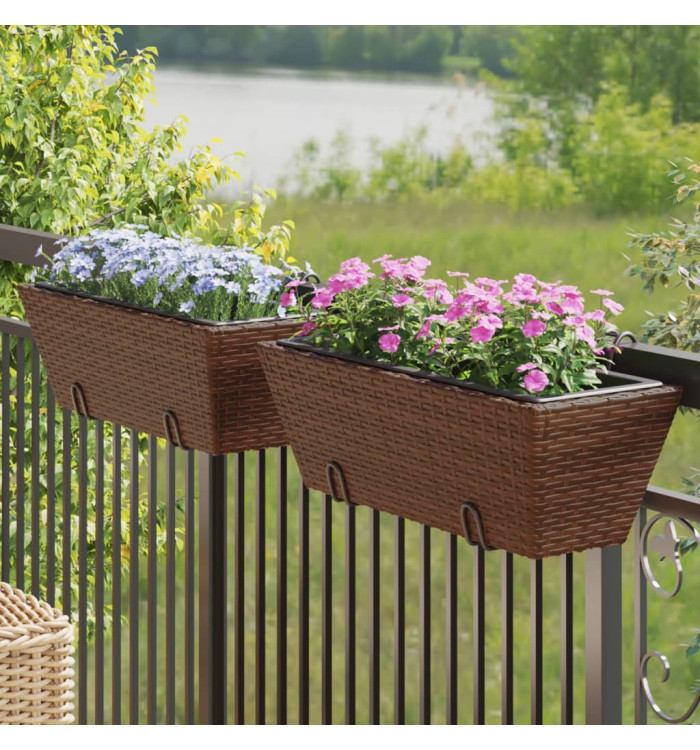 Jardinières avec crochets 2 pcs marron résine tressée | Mobilier & Déco