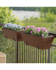 Jardinières avec crochets 2 pcs marron résine tressée | Mobilier & Déco