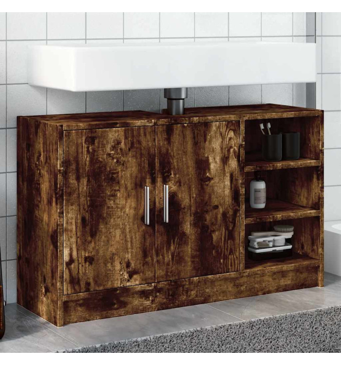 Armoire d'évier chêne fumé 90x29x55 cm bois d'ingénierie | Mobilier & Déco