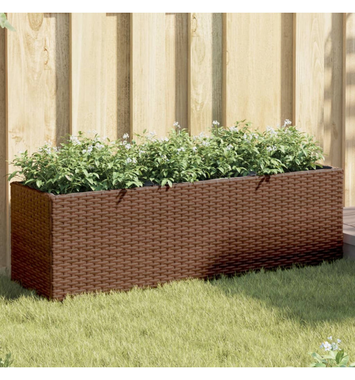 Jardinières avec 3 pots 2 pcs marron 105x30x32cm résine tressée | Mobilier & Déco
