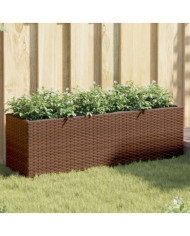 Jardinières avec 3 pots 2 pcs marron 105x30x32cm résine tressée | Mobilier & Déco