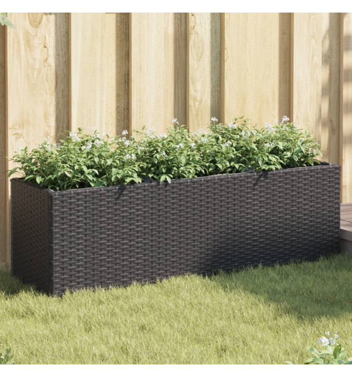 Jardinière avec 3 pots noir 105x30x32 cm résine tressée | Mobilier & Déco