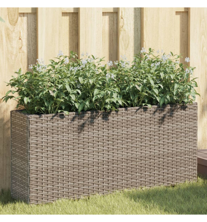 Jardinière avec 2 pots gris 90x20x40 cm résine tressée | Mobilier & Déco