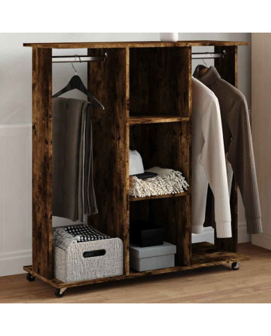 Garde-robe avec roues chêne fumé 102x38x110cm bois d'ingénierie | Mobilier & Déco