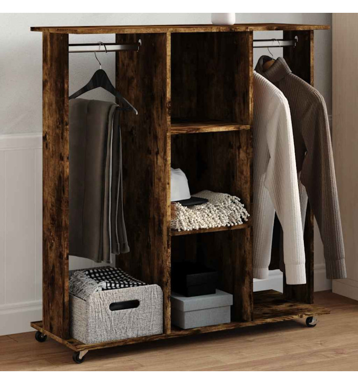 Garde-robe avec roues chêne fumé 102x38x110cm bois d'ingénierie | Mobilier & Déco