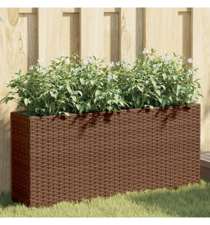 Jardinières avec 2 pots 2 pcs marron 90x20x40 cm résine tressée | Mobilier & Déco