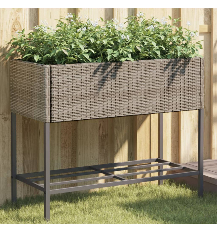 Jardinières avec étagère 2 pcs gris 90x40x75 cm résine tressée | Mobilier & Déco