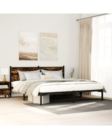 Cadre de lit en métal sans matelas chêne fumé 180x200 cm | Mobilier & Déco
