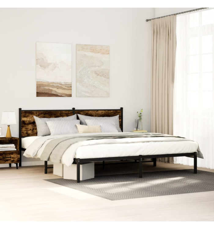 Cadre de lit en métal sans matelas chêne fumé 180x200 cm | Mobilier & Déco