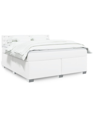 Sommier à lattes de lit avec matelas Blanc 180x200cm Similicuir | Mobilier & Déco