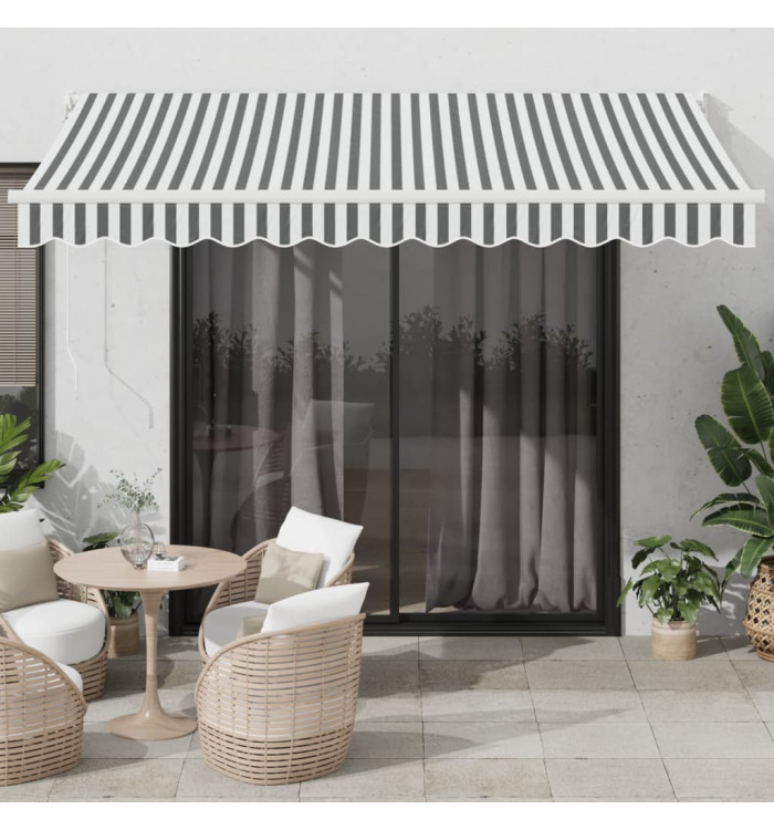 Auvent rétractable anthracite et blanc 3,5x2,5m tissu/aluminium | Mobilier & Déco