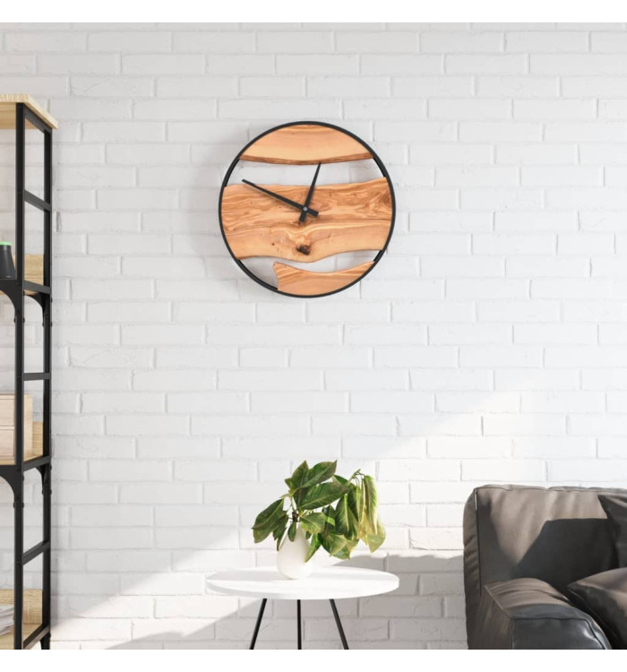 Horloge murale marron Ø35 cm fer et bois d'olivier | Mobilier & Déco