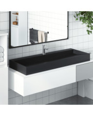 Vasque 120x46x11 cm fonte minérale/marbre noir mat | Mobilier & Déco