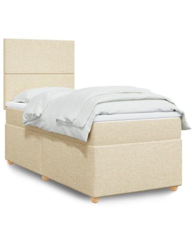Sommier à lattes de lit avec matelas Crème 100x200 cm Tissu | Mobilier & Déco