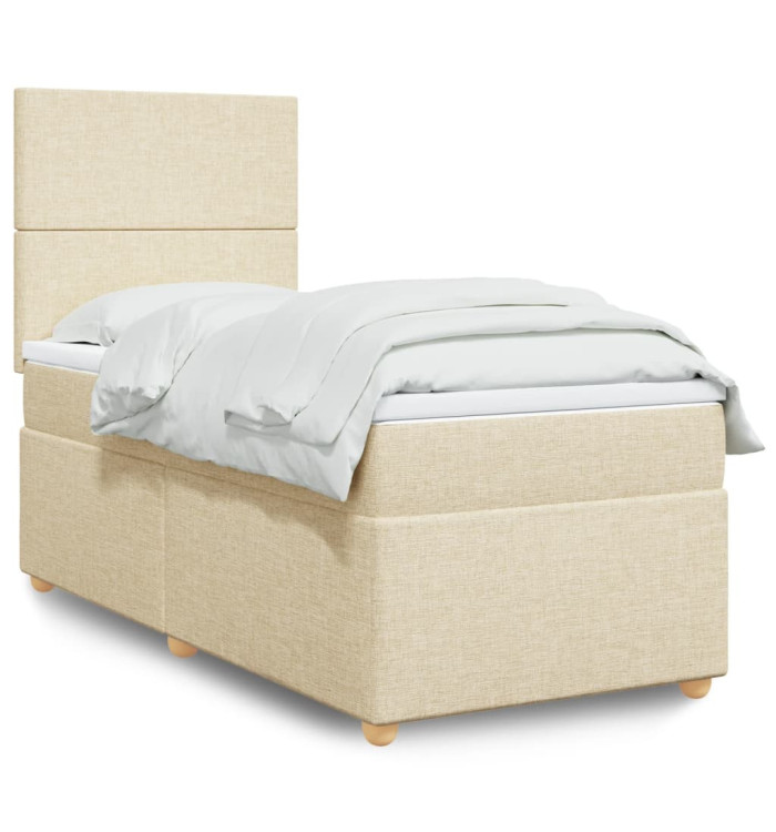Sommier à lattes de lit avec matelas Crème 100x200 cm Tissu | Mobilier & Déco
