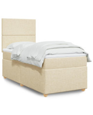 Sommier à lattes de lit avec matelas Crème 100x200 cm Tissu | Mobilier & Déco