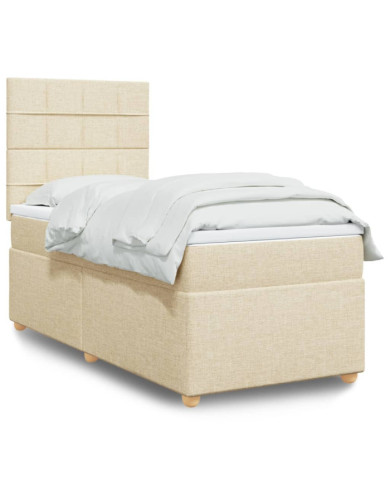 Sommier à lattes de lit avec matelas Crème 90x200 cm Tissu | Mobilier & Déco