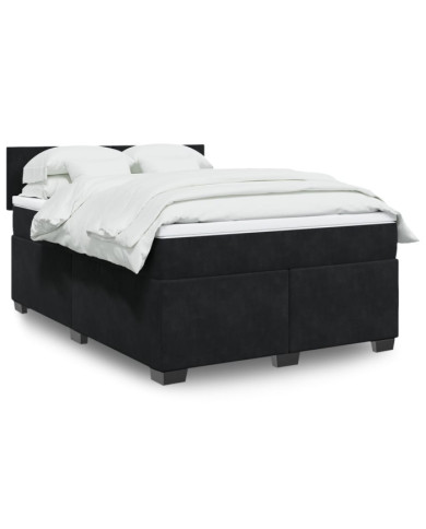 Sommier à lattes de lit avec matelas Noir 140x200 cm Velours | Mobilier & Déco