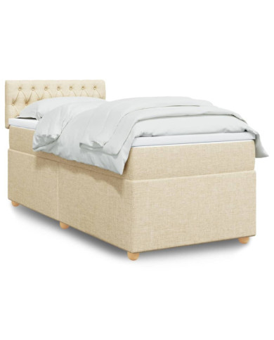 Sommier à lattes de lit avec matelas Crème 100x200 cm Tissu | Mobilier & Déco