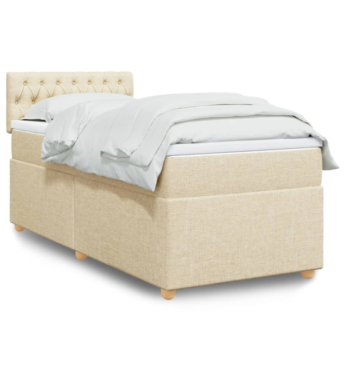 Sommier à lattes de lit avec matelas Crème 100x200 cm Tissu | Mobilier & Déco