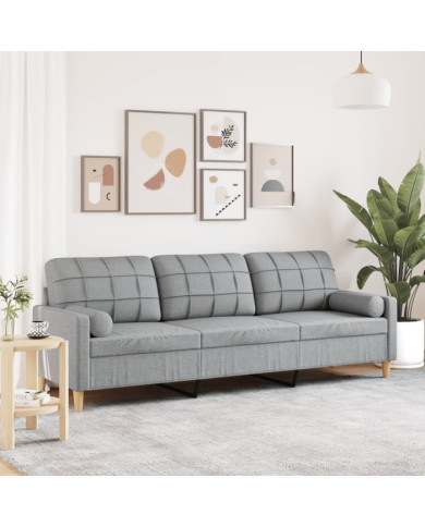 Canapé 3 places avec oreillers gris clair 210 cm tissu | Mobilier & Déco