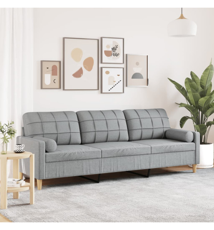 Canapé 3 places avec oreillers gris clair 210 cm tissu | Mobilier & Déco