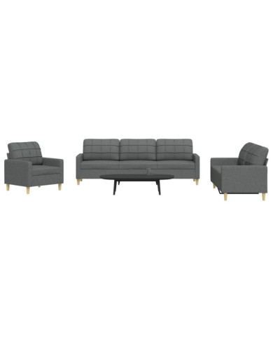 Ensemble de canapés 3 pcs gris foncé tissu | Mobilier & Déco