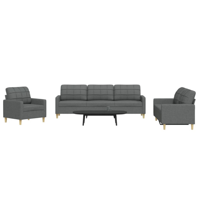 Ensemble de canapés 3 pcs gris foncé tissu | Mobilier & Déco