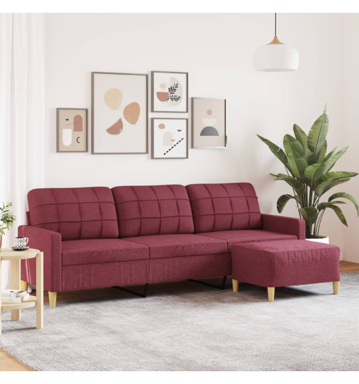 Canapé à 3 places avec repose-pieds Rouge bordeaux 210 cm Tissu | Mobilier & Déco