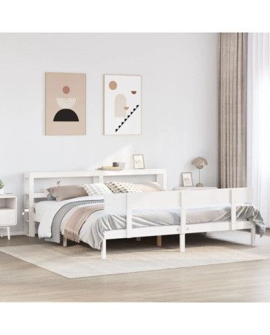 Cadre de lit sans matelas blanc 200x200 cm bois massif de pin | Mobilier & Déco