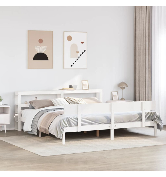Cadre de lit sans matelas blanc 200x200 cm bois massif de pin | Mobilier & Déco