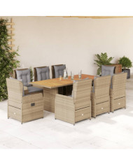 Ensemble à manger de jardin et coussins 9 pcs beige Poly rotin | Mobilier & Déco