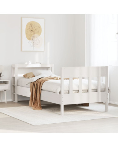 Cadre de lit sans matelas blanc 75x190 cm bois de pin massif | Mobilier & Déco
