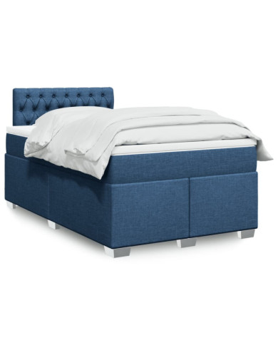 Sommier à lattes de lit avec matelas Bleu 120x200 cm Tissu | Mobilier & Déco