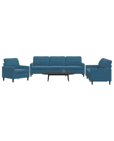 Ensemble de canapés 3 pcs avec coussins Bleu Velours | Mobilier & Déco