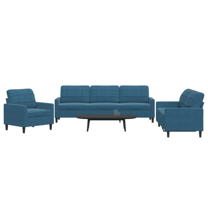 Ensemble de canapés 3 pcs avec coussins Bleu Velours | Mobilier & Déco