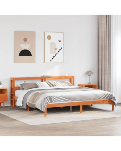 Cadre de lit et tête de lit sans matelas cire marron 200x200 cm | Mobilier & Déco