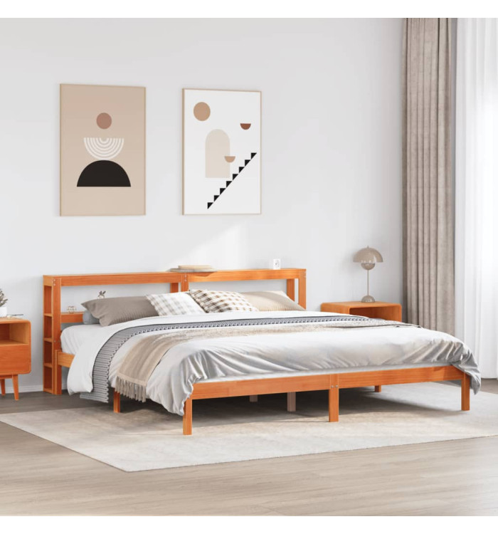 Cadre de lit et tête de lit sans matelas cire marron 200x200 cm | Mobilier & Déco
