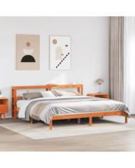 Cadre de lit et tête de lit sans matelas cire marron 200x200 cm | Mobilier & Déco