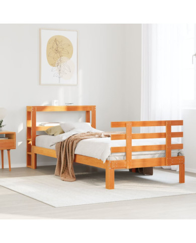 Cadre de lit avec tête de lit sans matelas cire marron 90x200cm | Mobilier & Déco