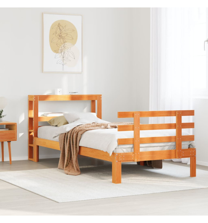 Cadre de lit avec tête de lit sans matelas cire marron 90x200cm | Mobilier & Déco