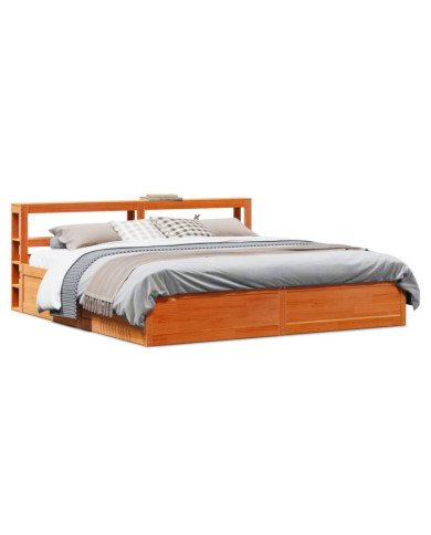 Cadre de lit et tête de lit cire marron 200x200 cm bois de pin | Mobilier & Déco