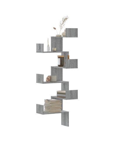 Étagère d'angle murale sonoma gris 45x45x147cm bois ingénierie | Mobilier & Déco
