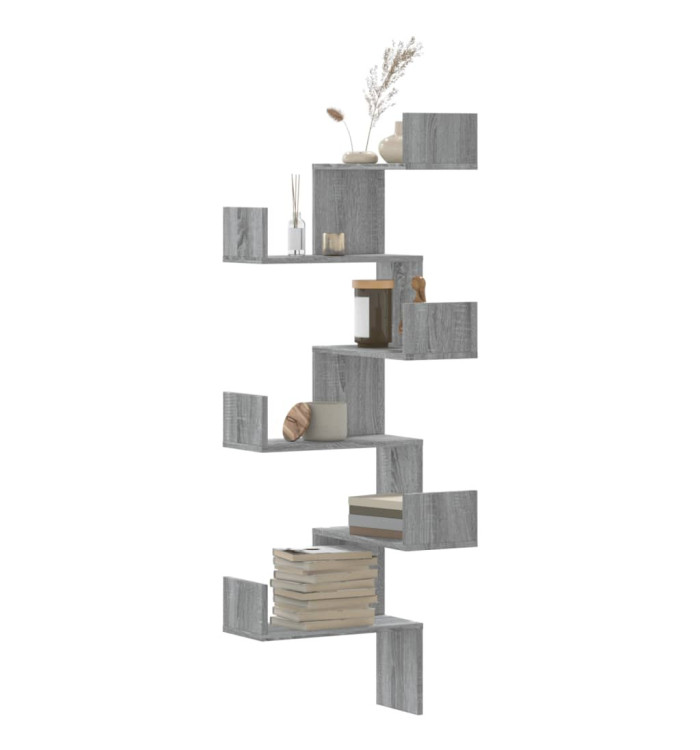 Étagère d'angle murale sonoma gris 45x45x147cm bois ingénierie | Mobilier & Déco