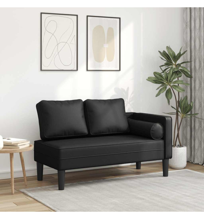 Chaise longue avec coussins noir similicuir | Mobilier & Déco